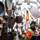 A Berber salesman sells Berber artefacts in a shop in Marrakesh in western Morocco.